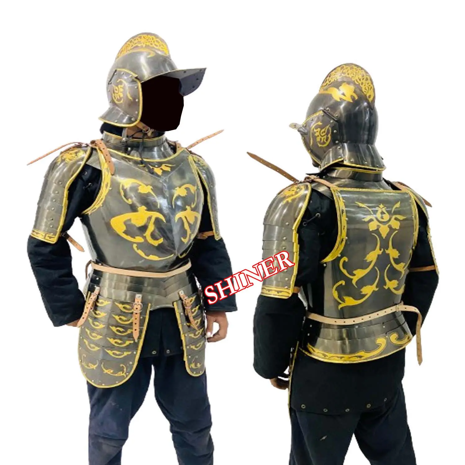 חליפת שריון חצי קרב בסגנון אירופאי מימי הביניים חליפת שריון אביר קרב מימי הביניים תחפושת ליל כל הקדושים לוחם חליפת שריון
