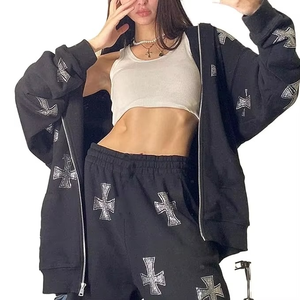 Ensemble sweat à capuche et pantalon de survêtement évasé en strass lavés à l'acide pour femmes avec impression de logo personnalisé survêtements pour femmes - Product Image 6