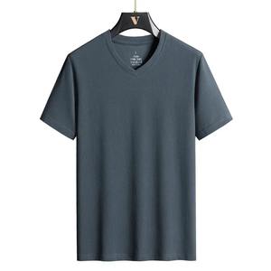 T-shirt pour homme à manches courtes en coton 100% à col en V, coupe classique, taille plus, été, fin, respirant, uni, haut formel - Product Image 2