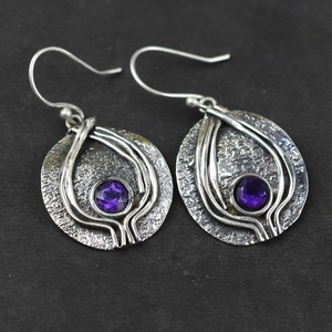 Pendientes clásicos de plata de ley sólida 925, estilo bohemio, piedras preciosas de amatista, joyería hecha a mano con chapado en oro, regalo para mujer, mamá - Product Image 4