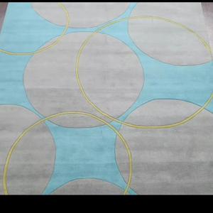 Tapis d'intérieur contemporain oriental fait main en laine, touffeté à la main, design circulaire, nouvelles options de taille disponibles - Product Image 6