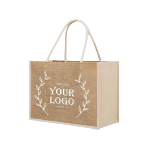 Yute Eco Reutilizable Laminado Compras Yute Tote Bag Personalizado Impreso Logotipo personalizado Bolsas de compras con asa de bambú - Product Image 3