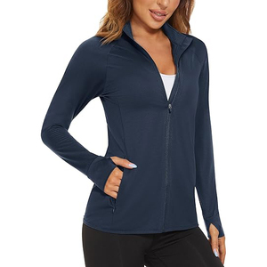 Vestes de fitness de couleur unie, élastiques, confortables, à séchage rapide et à manches zippées pour femmes - Product Image 1