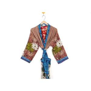 Robes de kimono 100% soie pour femmes, imprimées à la main avec des motifs floraux, vêtements de nuit d'été et de printemps, cadeau - Product Image 4
