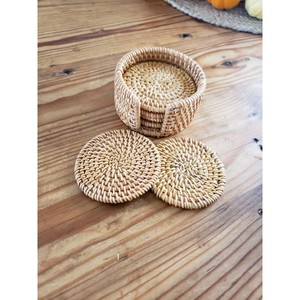 Haute vente sous-verres 4 pièces ensemble pour thé accessoires rond rotin armure Standard qualité à la main tapis caboteur mer herbe - Product Image 6