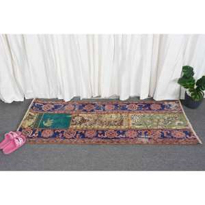 พรมขนแกะสีเขียวน้ำเงินสไตล์โบฮีเมียน1.9 x 4.9ft แบบตุรกีผืนใหญ่ทรงสี่เหลี่ยมผืนผ้าลวดลายนามธรรมสำหรับด้านหลังเป็นยางสำหรับห้องนอน - Product Image 4