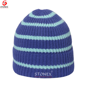 หมวกถักลายอะคริลิคสำหรับผู้ชายและผู้หญิงหมวกบีนนี่ลายทางทำจาก100% - Product Image 3