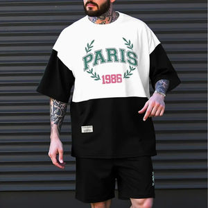 ชุดเซ็ตเสื้อยืดโอเวอร์ไซส์ผู้ชายผ้าเทอร์รี่คอตตอน 100% ระบายอากาศดี สีพื้น พร้อมโลโก้ด้านหน้า  กางเกงขาสั้นลำลอง 2 ชิ้น ชุดฤดูร้อน - Product Image 4