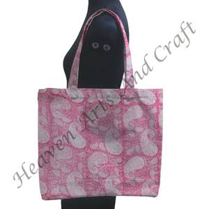 Hand Block Print Cotton <b>Square</b> Shoulder Tote Bag Large Indian Weekender Handmade Washable Weekender Bag - Product Image 1