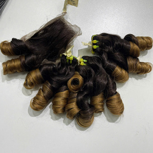 Usine de gros pour cheveux blonds dorés personnalisés, dentelle HD transparente, bouclés rebondissants, vierges vietnamiens, Super Double Drawn Double - Product Image 1