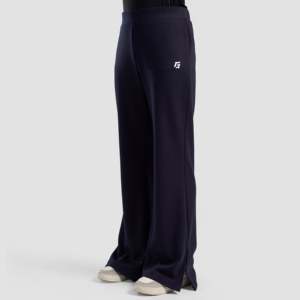 Women's Navy Monocut Trousers Wide <b>Leg</b> Breathable Chiffon Embroidery Decoration Casual Style Elastic Waist Wrinkled for Girls - Product Image 1