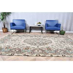 Alfombra de 5.5x9.7 pies, Alfombra Turca Vintage, Alfombra Marroquí de Lana Azul Marrón - Product Image 2