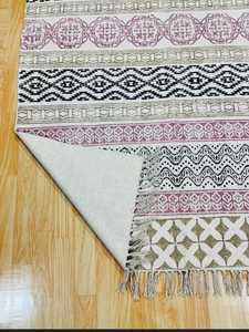 Rajasthan Traditional Durries Kilim Bamboo Fiber Rugs Multi-Color Indian Square Striped Home Hallway <b>Cars</b> Hotels Offices - Product Image 2