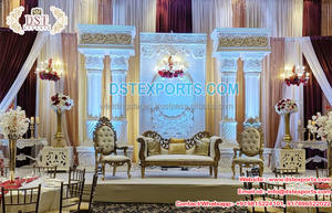 ธีมอาหรับงานแต่งงานเวทีการจัดงานแต่งงานธีมสีทองที่น่าตื่นตาตื่นใจแบบดั้งเดิมเวทีแต่งงานมุสลิมตกแต่งเวที - Product Image 3