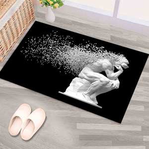 Tapis imprimé noir et blanc : moderne, élégant, antidérapant, pour bureau, salle de bain, tapis en chenille - Product Image 1