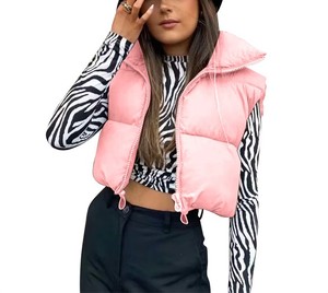 Logo personnalisé OEM bulle fermeture éclair sans manches gilet court veste personnalisée Winer Puffer doudoune femmes - Product Image 5