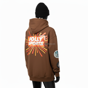 Sudadera con capucha Premium para mujer, algodón pesado, poliéster, forro polar, marrón, logotipo de transferencia de calor de gran tamaño, bordado personalizado, sudaderas básicas para mujer - Product Image 5