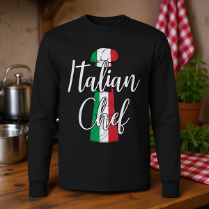 Camiseta de manga larga de chef italiano con diseño de bandera y tema divertido de cocina - Product Image 3
