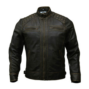 Chaqueta de cuero de color negro elegante con cuello levantado para hombre con bolsillos Chaqueta de fábrica directa OEM y ODM de cuero de primera calidad para hombre - Product Image 4