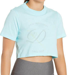 Top corto con logotipo personalizado para mujer, camisetas de fábrica al por mayor de algodón de manga corta con cuello de Color sólido, Camiseta corta para invierno - Product Image 4