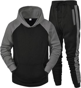 Ensemble sweat-shirt 2 pièces décontracté pour homme, couleur unie, pull à capuche à manches longues, écologique, respirant, polyester/coton, 300g, polaire - Product Image 1