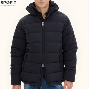 Veste matelassée imperméable à capuche pour homme, vente en gros, OEM, impression personnalisée avec logo, veste d'hiver décontractée, poches - Product Image 1