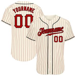 Meilleures ventes Vêtements d'équipe personnalisés Maillot de baseball authentique rouge crème à fines rayures rouge-noir - Product Image 1