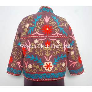 Custom handMade Embroidered Suzani Woven <b>Wool</b> Jackets with Cotton Filled Artisan Craftsmanship Windproof Multi Coloured jacket - Product Image 1