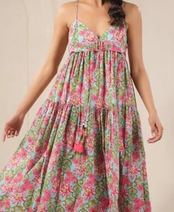 Vestido de algodón natural ecológico con bloque de mano indio, vestidos informales con estampado Floral elegante, ropa de verano, regalo nupcial de viaje, bohemio - Product Image 4