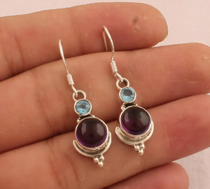 925 Sterling <b>Silver</b> Amethyst Blue Topaz <b>Earrings</b> Natural Gemstone Handmade <b>Silver</b> <b>Earrings</b> Anniversary Gift Wholesale Price - Product Image 1