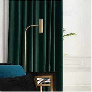 Venta al por mayor de lujo suave carretera bolsillo terciopelo ventana cortina de terciopelo verde oscuro cortinas sala de estar terciopelo opaco Panel de cortina - Product Image 3