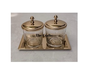 Ensemble de deux serveurs de dattes de noix de taille personnalisée en verre et aluminium serveurs de fruits secs avec plateau à vendre - Product Image 1