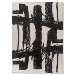 Tapis Contour Gris Noir en Laine et Soie de Bambou Tissé à la Main, Motif Abstrait Classique Rectangulaire pour la Maison, le Couloir, en Viscose HWB-1021 pour Adolescents - Product Image 1