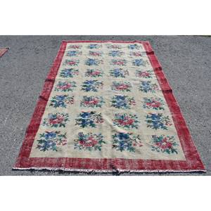 Vintage Turkish Rug Large 5.6 X 8.4 ft Area Classic Beige <b>Red</b> Abstract Patchwork 10mm Latex for Hallway Room <b>Wool</b> Material - Product Image 1