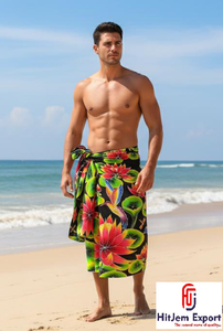 Men Hawaiian Pareo Polynesia Sarong Lightweight Chiffon Fabric Floral Beach Wrap - Product Image 2