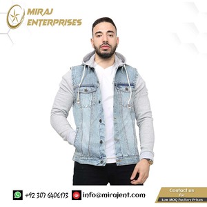 Chaqueta vaquera para hombre con mangas de lana y capucha desmontable, abrigo clásico de camionero, Chaquetas vaqueras de tendencia superior con capucha - Product Image 2