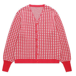 Suéter Cárdigan con Cuello en V de Jacquard para Mujer, Primavera, Tejido, Apliques de Patchwork, Bordado, Casual, para Hermandad Universitaria, con Botones - Product Image 1