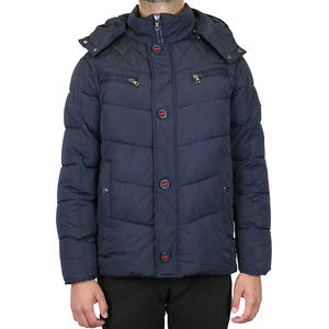 Chaqueta Acolchada Azul Marino con Capucha para Hombre, con Cierre de Cremallera y Cuello Alto, Ropa de Invierno Informal - Product Image 1