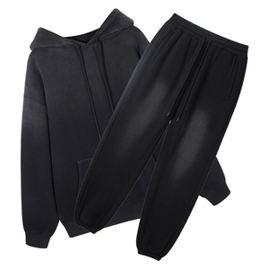 Customized 240gsm 100% Cotton Regular Fit Solid Winter Hooded Fleece <b>Oversized</b> Hoodies <b>Jogger</b> Set Tracksuit Men Breathable - Product Image 6