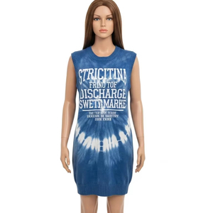 Vestido de Punto sin Mangas con Estampado Tie-Dye, Mezcla de Algodón Suave, Estampado por Descarga, Ropa Casual Cómoda, Moda Femenina al por Mayor - Product Image 3