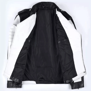 Men's Biker Style White & Black Genuine Leather Racing Motorbike Jacket CE Armours Protected Dual Tone Motorcycle Jacket For Men - Product Image 2