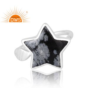 Vente chaude 925 argent Sterling naturel flocon de neige obsidienne bague en pierres précieuses bijoux personnalisés pour les femmes cadeau pour elle - Product Image 3