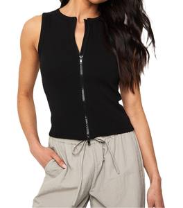 Camiseta sin mangas de alta calidad para yoga y gimnasio para mujer, diseño de cremallera completa, camiseta sin mangas de Color negro transpirable y cómoda - Product Image 1