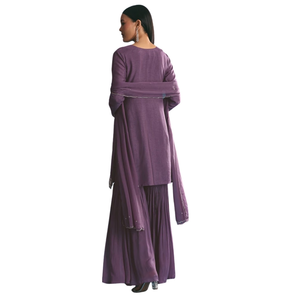 Wholesale <b>Purple</b> Silk Sequin Kurta Sharara Set with Dupatta <b>for</b> Wedding Party Wear Festive Reception and Custom Ethnic Occasions - Product Image 5
