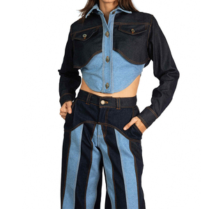 2025 dernier personnalisé femmes Denim vêtements deux tons Denim veste Patchwork femmes Unique haut court Denim vestes pour femmes - Product Image 2