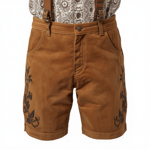 Pantalones Cortos Bávaros de Gamuza Vintage Personalizados, Pantalones Cortos de Cuero Bordados para Oktoberfest con Tirantes, Proveedor OEM - Product Image 4