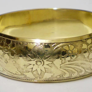 Luxury <b>Gold</b> Plated Copper <b>Bangle</b> For Women Traditional Floral Engraved Design Solid Metal Bracelet Elegant Wedding Fashion - Product Image 1