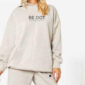 Venta al por mayor de chándal personalizado de peso pesado 100% algodón de color sólido pulóver conjunto de chándal Unisex liso Sudadera con capucha Jogger para mujer - Product Image 1
