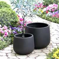 Grand pot à fleurs en ciment noir à pois blancs, rond, écologique, pour jardin extérieur, sol, décoration intérieure
