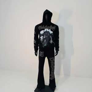 ชุดวอร์มฤดูหนาว OEM สไตล์สตรีทแวร์ ผ้าฝ้าย ซิปเต็มตัว กางเกงทรงบาน ล้างสีแบบ Acid Wash สำหรับผู้ชาย - Product Image 1